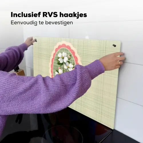 Bloemen - Illustratie - Geruit - Groen Inductie beschemer met haakjes klein -ky-ophangen-nl