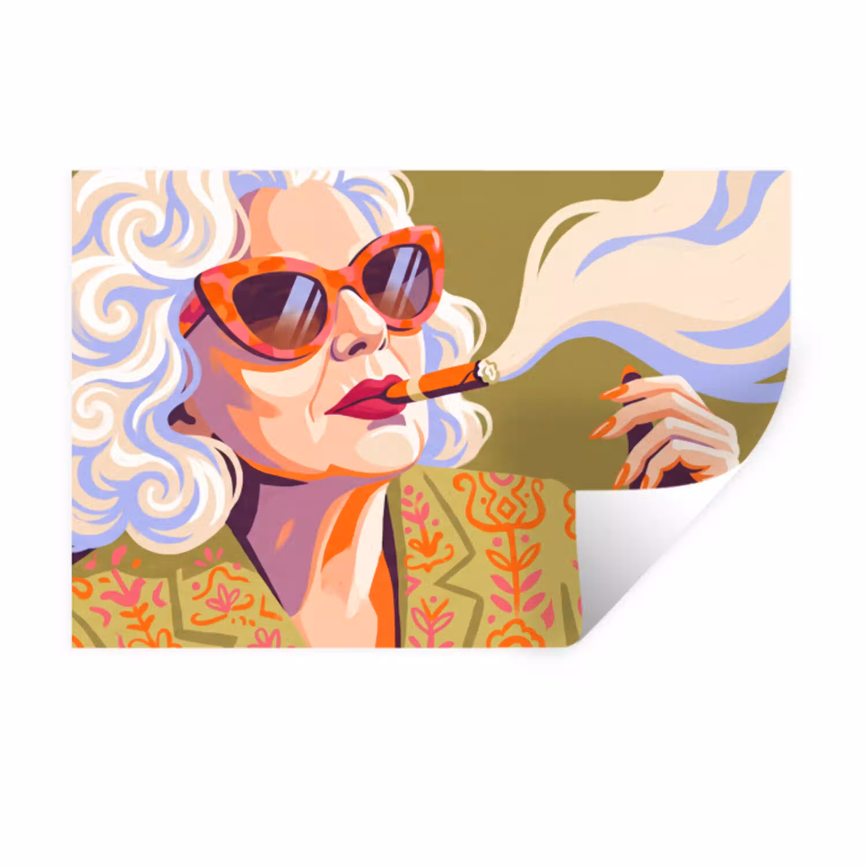 Vrouw - Zonnebril - Portret - Modern - Kleurrijk Muursticker klein -3d