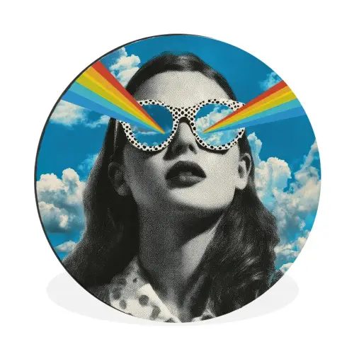 Vrouw - Bril - Regenboog - Wolken Wandcirkel aluminium klein -3d