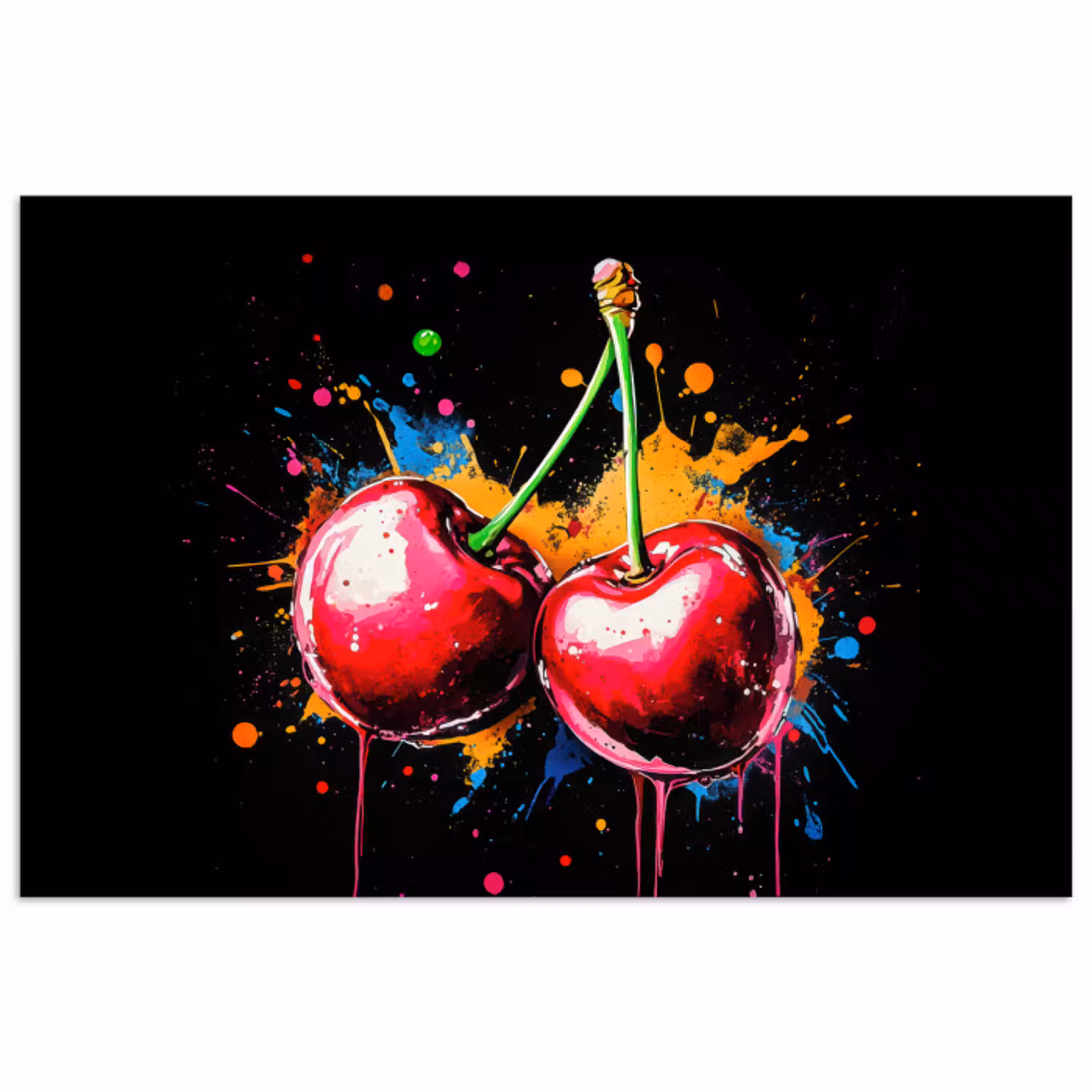 Kersen - Fruit - Graffiti - Verf - Abstract - Modern - Kleurrijk poster papier klein -3d