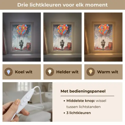 Jongen - Ballonnen - Gebouwen - Kunst Light Box met kabel (Tafellamp) klein -USP_lichtkleurNL