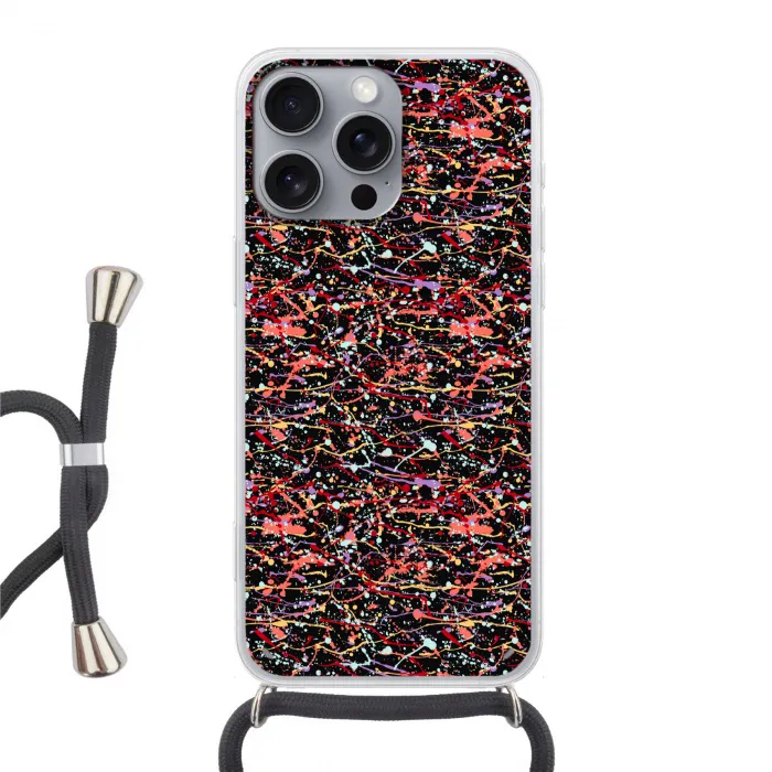 Spat - Abstract - Waterverf - Zacht Hoesje iPhone 16 Pro Max met koord klein 804 -3d