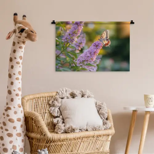 Sierlijke - Vlinder - Paarse - Bloemen Wandkleed katoen klein -wsfeer5_kind