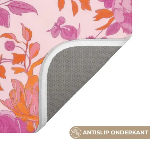 Bloemenpatroon - Roze - Oranje - Bloemen Badmat klein -USP_AntislipNL