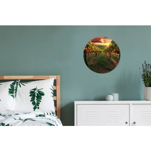 Wijngaard - Druiven - Zonsondergang Wandcirkel aluminium klein -slaapkamer