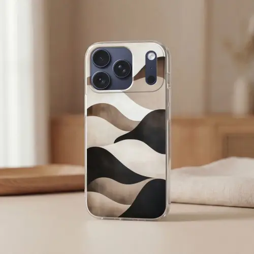 Golven - Abstract - Beige Telefoonhoesje iPhone 17 Pro klein -sfeer2