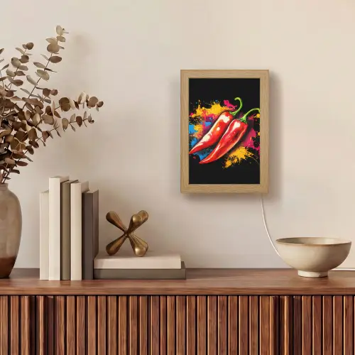 Peper - Graffiti - Verf - Abstract - Modern - Kleurrijk Light Box met kabel (Tafellamp) klein -sfeer2