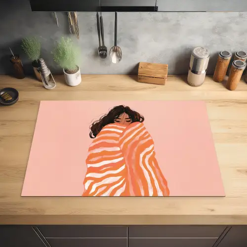 Meisje - Deken - Gestreept - Oranje Inductie beschermer vinyl 3mm klein -sfeer5