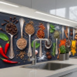 Kruiden - Lepels - Culinair - Kleurrijk - Sfeervol keuken achterwand 2 middel -3d_schuin