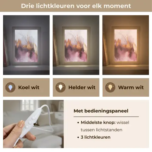 Paars - Abstract - Verf - Goud Light Box met kabel (Tafellamp) klein -USP_lichtkleurNL