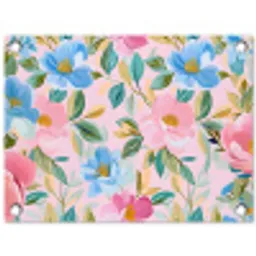 Blauw - Roze - Bloemen tuinposter los doek klein -3d