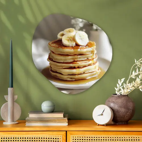 Pannenkoeken - Banaan - Siroop - Wit - Beige Wandcirkel Organisch Plexiglas middel -sfeer2