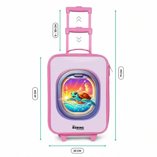 Schildpad die zwemt met zonsondergang Kinderkoffer - Roze klein -productfoto_formaten
