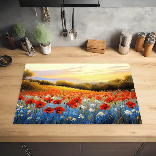 Klaproos - Bloemenveld - Kleurrijk Inductie beschermer vinyl 3mm klein -sfeer5