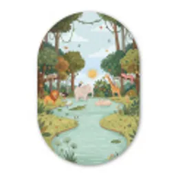 Jungle - Oase - Dieren - Kleurrijk Wandcirkel Ovaal Aluminium middel -3d