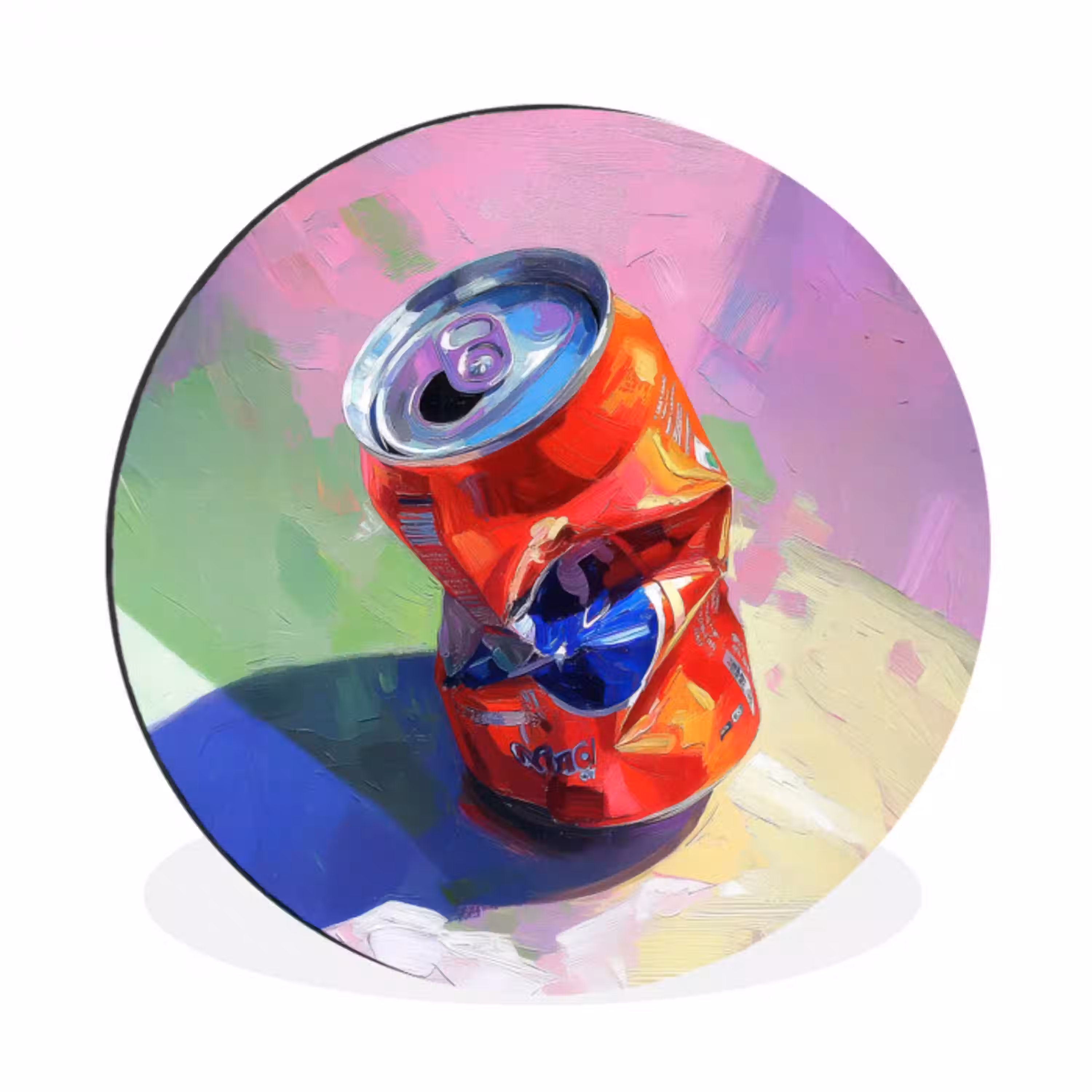 Frisdrank - Blik - Paars Wandcirkel aluminium klein -3d