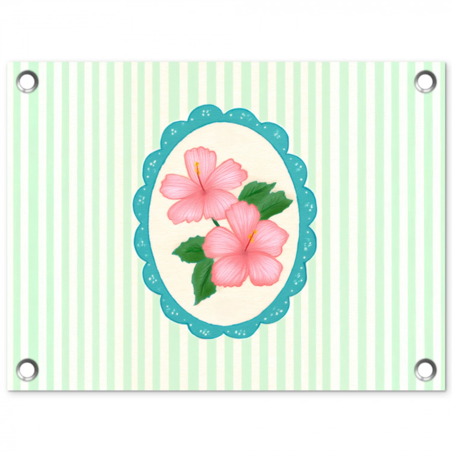 Bloemen - Ovaal - Strepen - Groen tuinposter los doek klein -3d