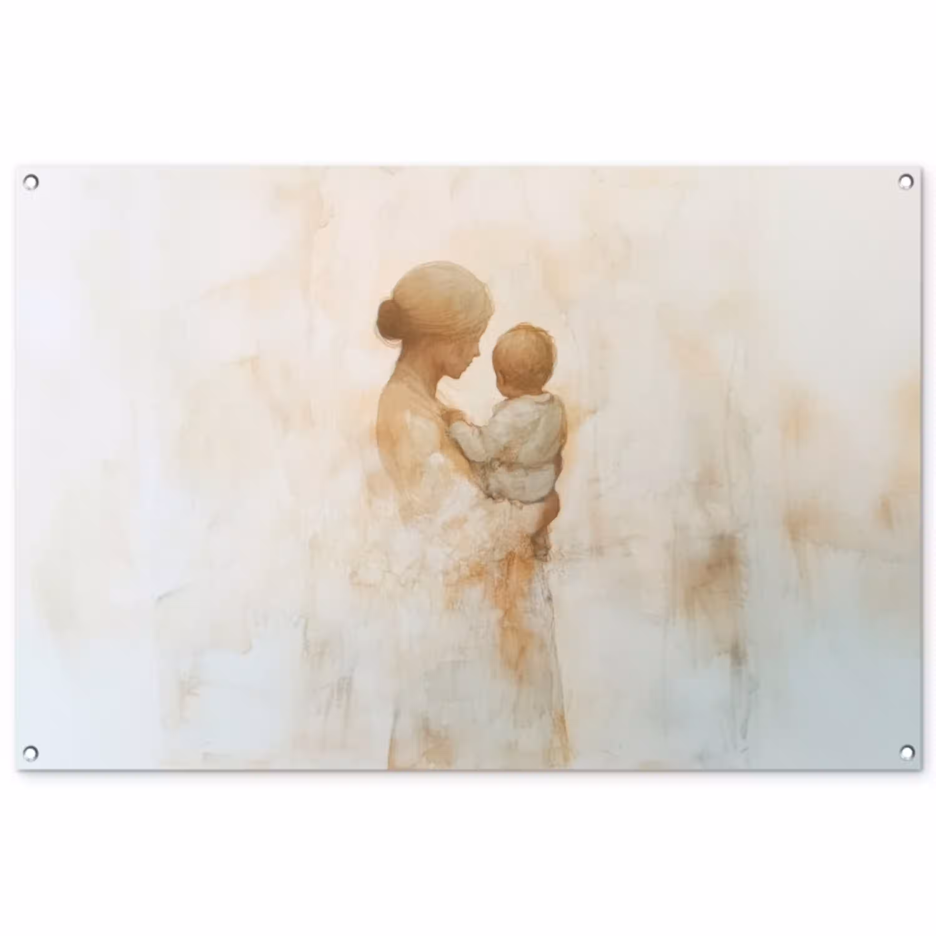 Kind - Moeder - Waterverfschilderij tuinposter los doek groot -3d