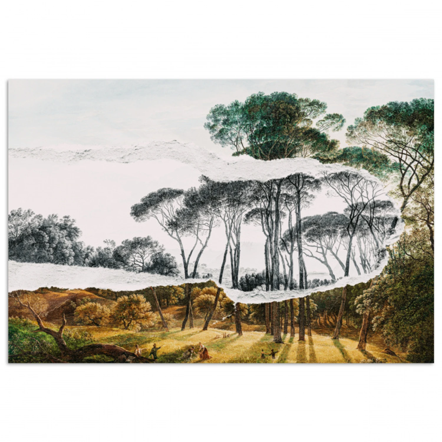Italiaans landschap parasoldennen - Kunst - Hendrik Voogd - Schilderij - Zwart wit - Oude meesters poster papier klein -3d