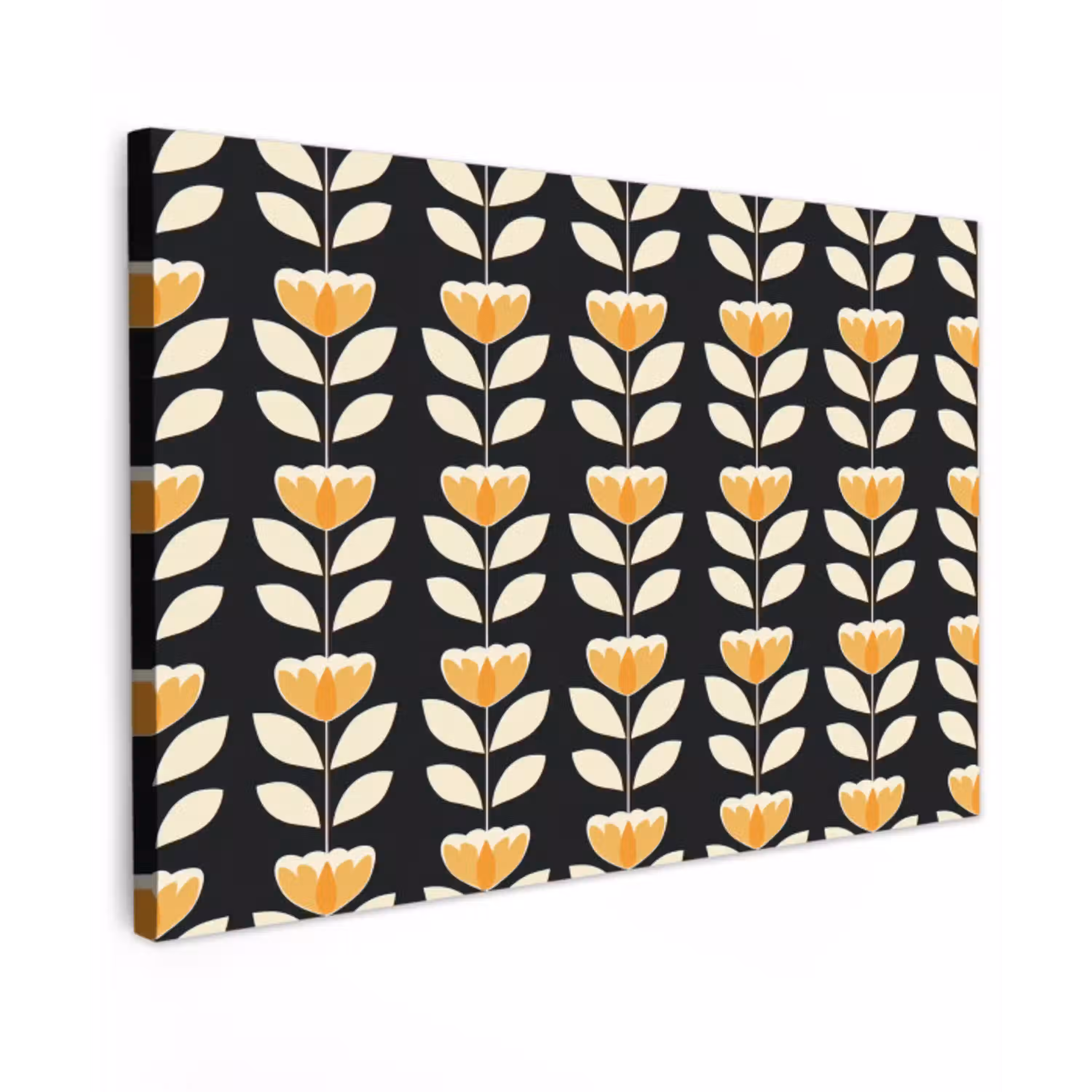 Retro - Bloem - Zwart - Okergeel canvas 2cm klein 34 -z3d
