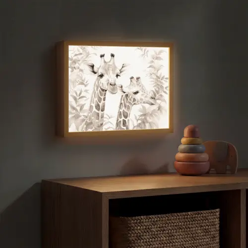 Giraffe - Bladeren - Bruin - Jungle - Kind Light Box met batterij (Wandlamp kind) middel -sfeer5_kind