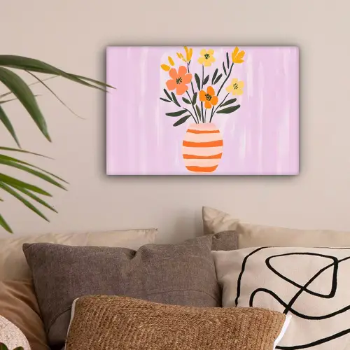 Vaas - Gestreept - Bloemen - Oranje canvas 2cm klein -sfeer1