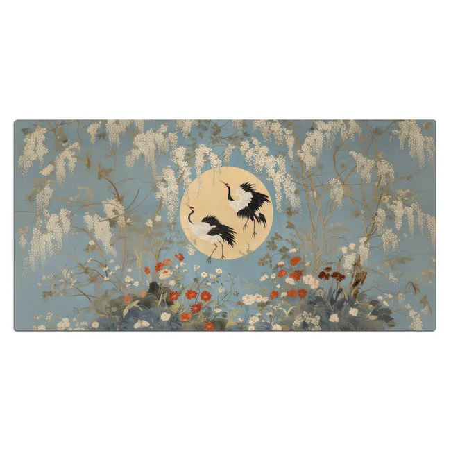 Bureau onderlegger - Kraanvogels - Maan - Bloemen - Blauw