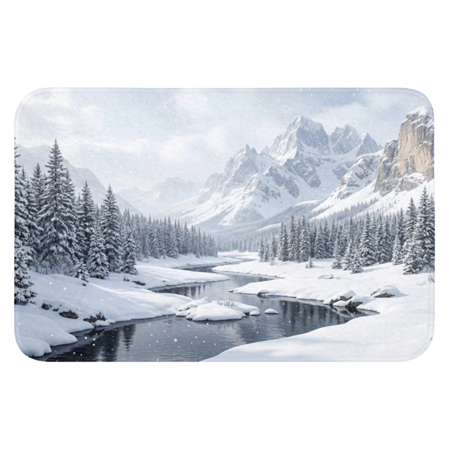 Sneeuwlandschap - Bergen - Rivier - Winter Badmat klein -3d