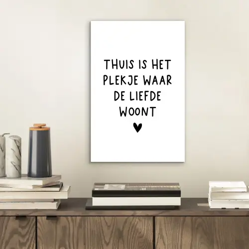 Thuis is het plekje waar de liefde woont - Spreuken - Quotes aluminium wit klein -sfeer1