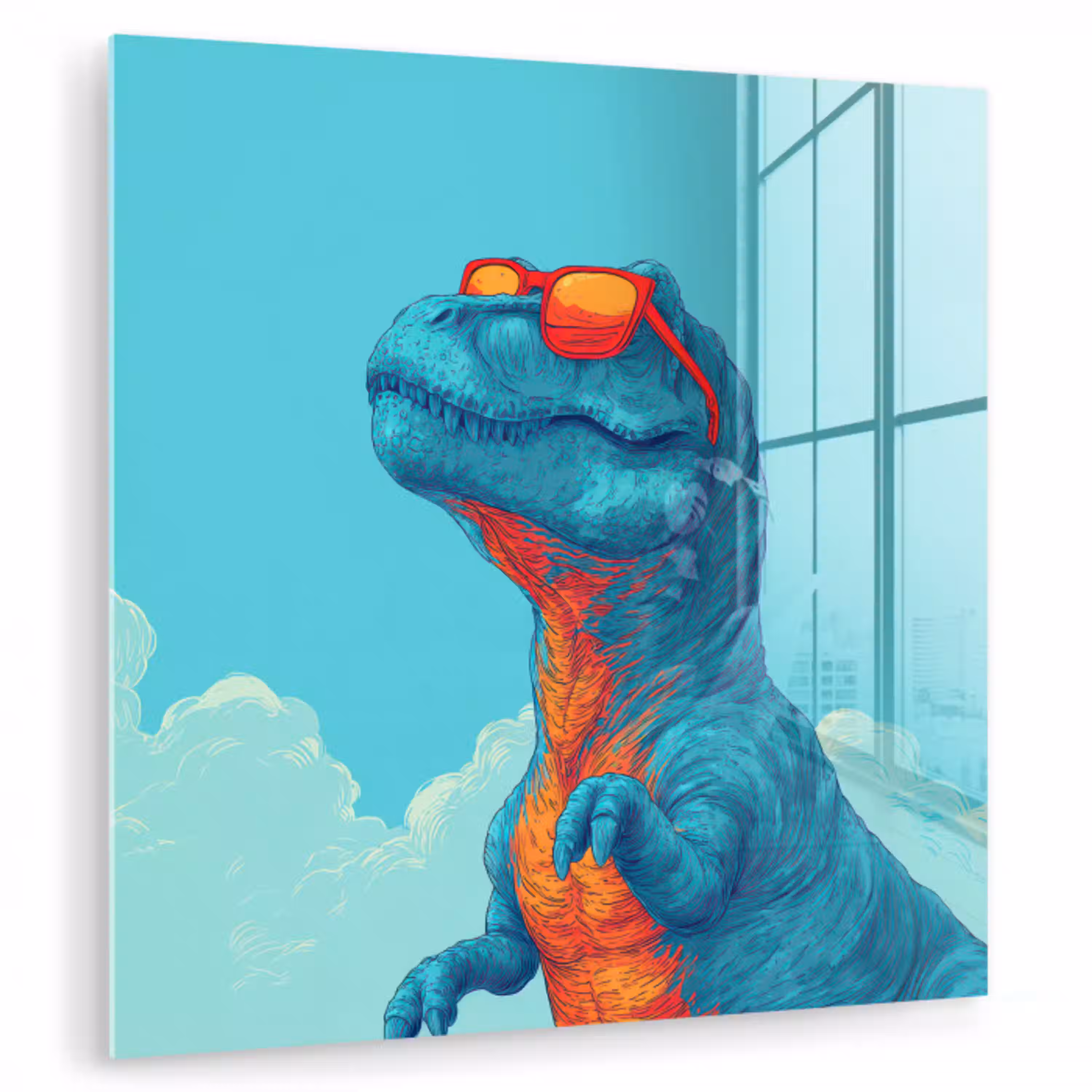 T-Rex - Blauw - Wolken - Zonnebril plexiglas 5mm klein -zzzproduct_nieuw