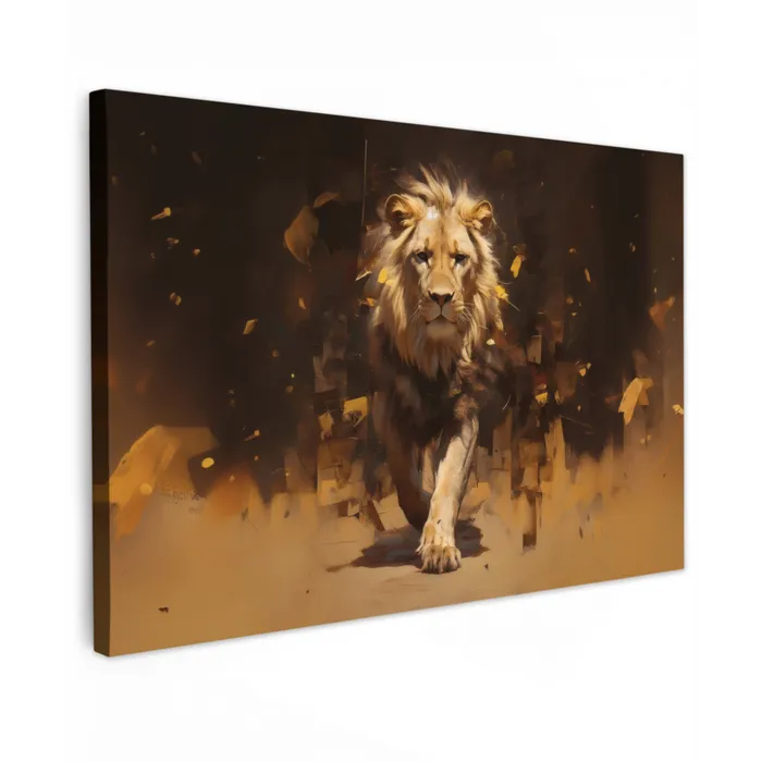 Leeuw - Geschilderd - Abstract - Goud canvas 2cm klein -z3d