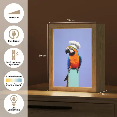Papegaai - Koksmuts - Vogel - Leuk Light Box met kabel (Tafellamp) klein -USP_NL