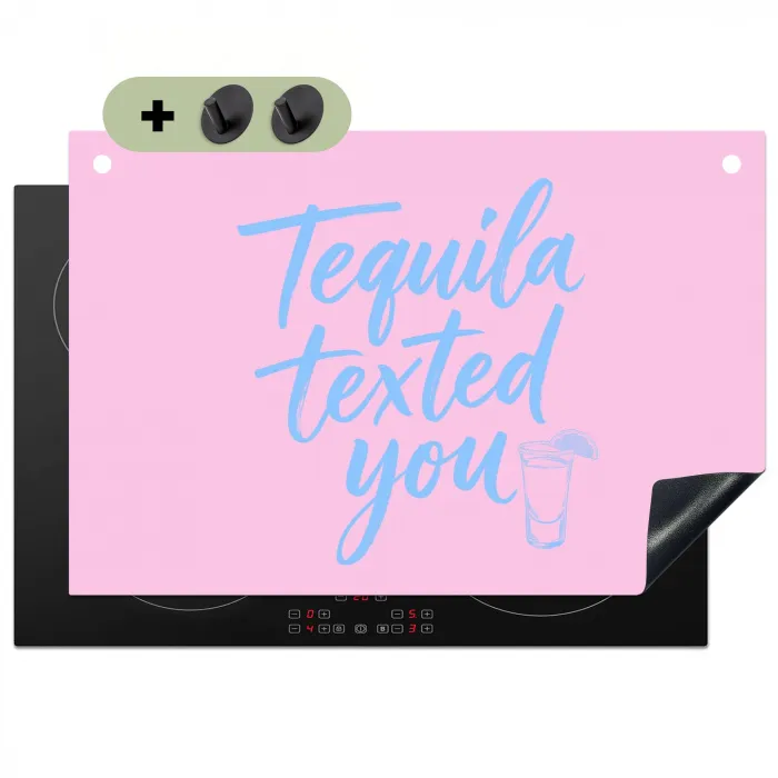 Tequila texted you - Roze - Blauw Inductie beschemer met haakjes klein -3d