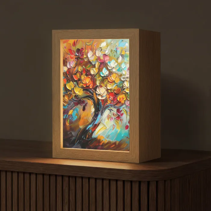Boom - Abstract - Kleurrijk - Bloemen Light Box met kabel (Tafellamp) klein -z3d_website