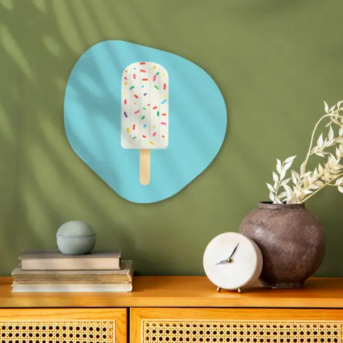 Ijsje - Stokje - Sprinkles - Lichtblauw Wandcirkel Organisch Forex 3mm klein -sfeer2