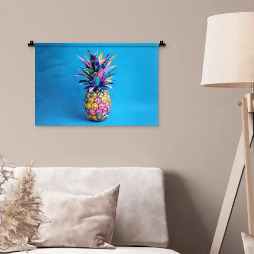 Ananas - Blauw - Tropisch - Vrolijk Wandkleed katoen klein -sfeer4