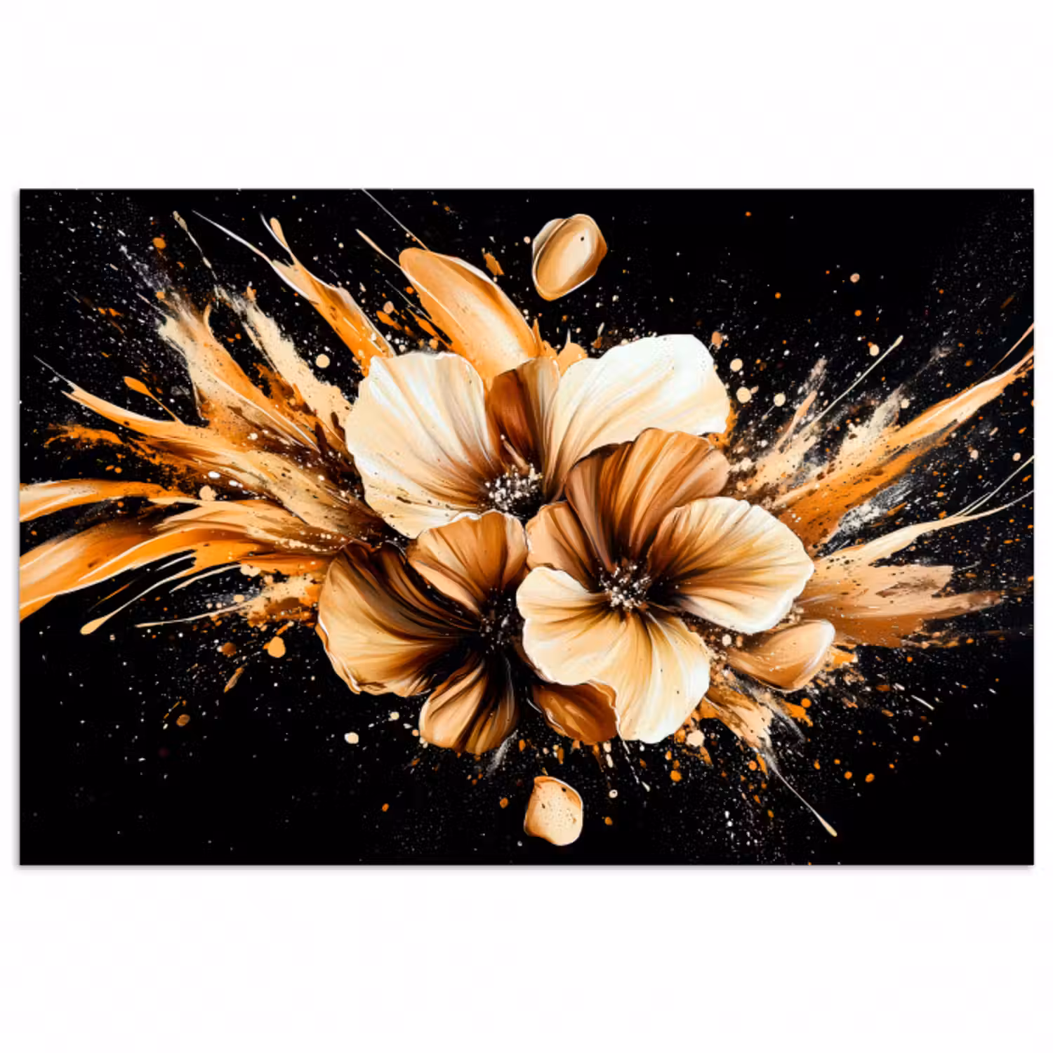 Poster - Blumen - Gold - Graffiti - Schwarz - Abstrakt