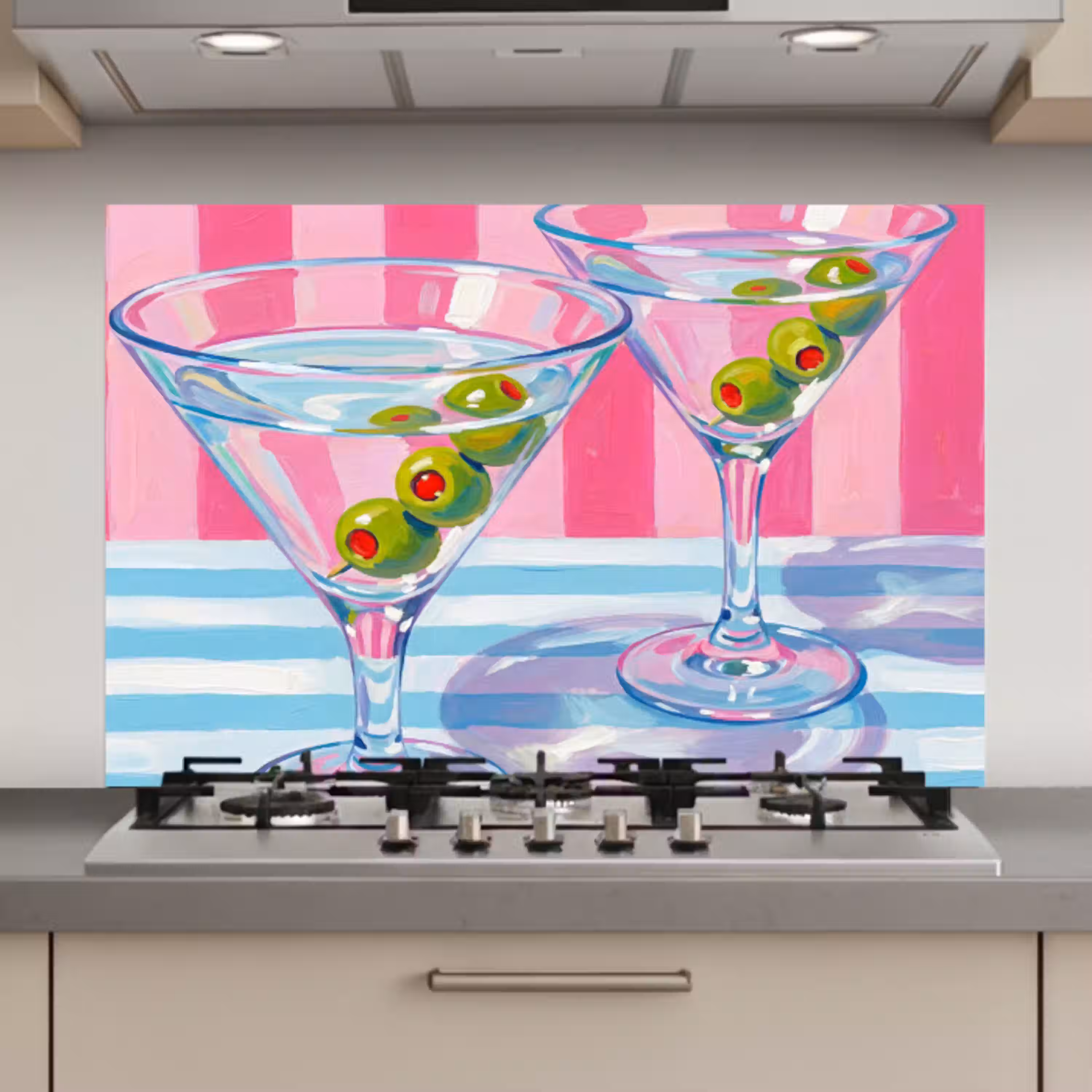Cocktail - Olijven - Kunst - Modern - Roze keuken achterwand spatscherm klein -3d_website