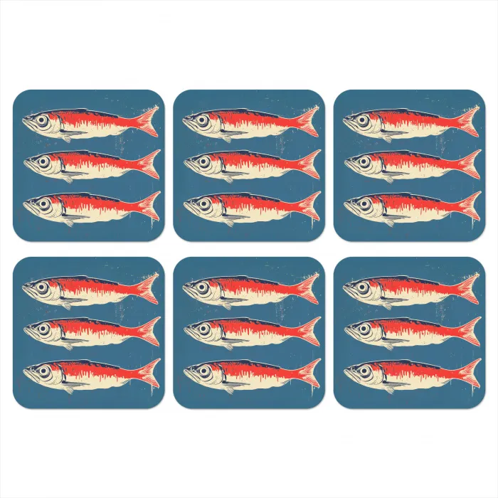 Vissen - Rood - Blauw onderzetter kurk middel -3d
