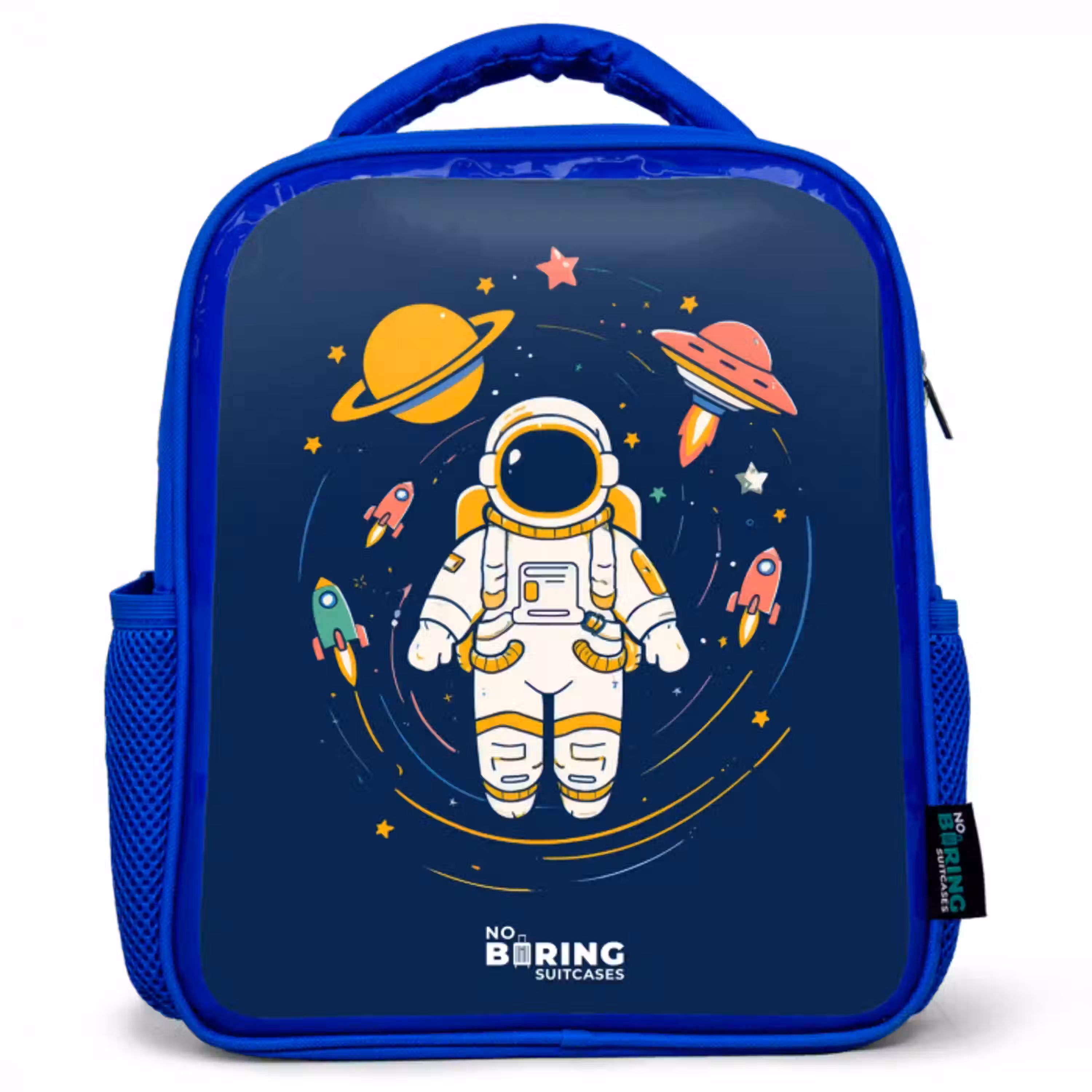 Astronaut - Planeet - Sterren - Raket Kinderrugzak - Blauw middel -3d