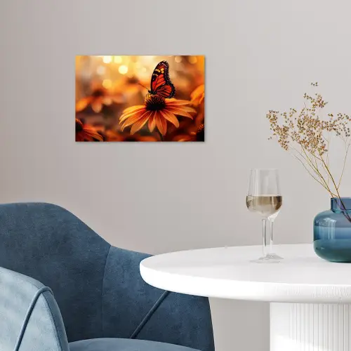 Vlinder - Bloemen - Oranje poster papier klein -sfeer3