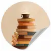 Boeken - Toren - Koffie - Beige Wandcirkel behangsticker klein -3d