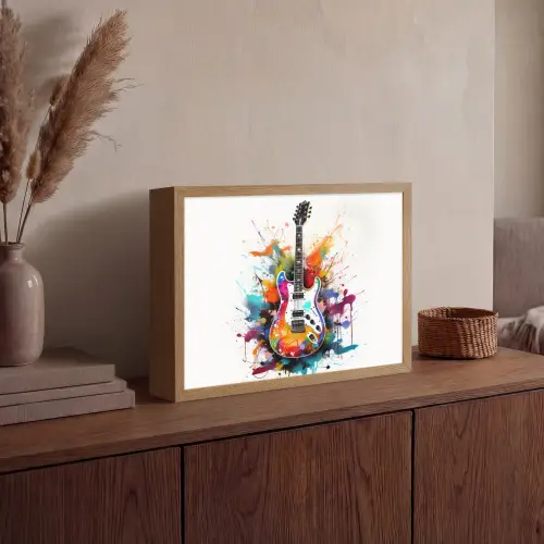 Gitaar - Graffiti - Muziek - Wit Light Box met batterij (Wandlamp) middel -sfeer2
