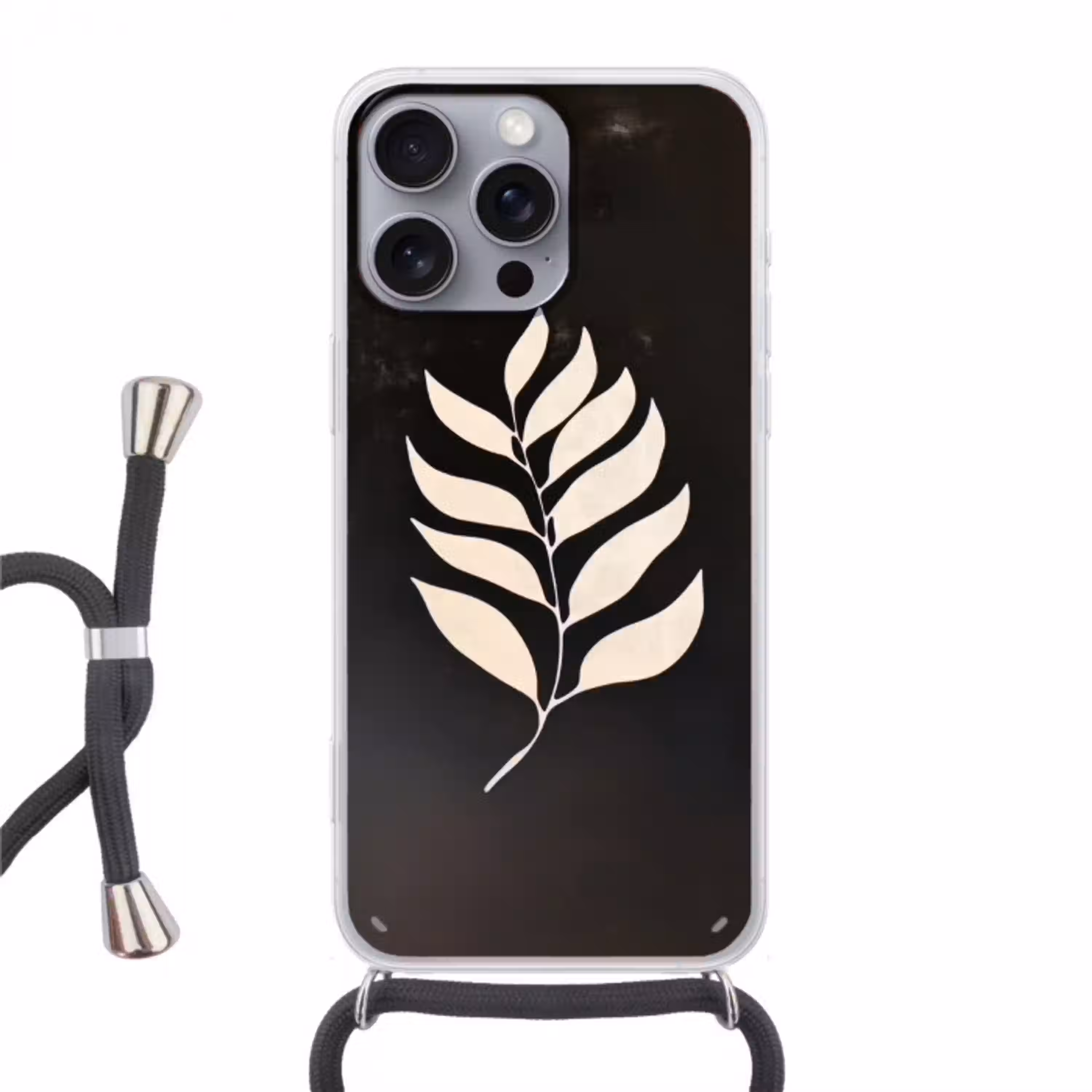 Blad - Wit - Minimalistisch Hoesje iPhone 16 Pro Max met koord klein -3d