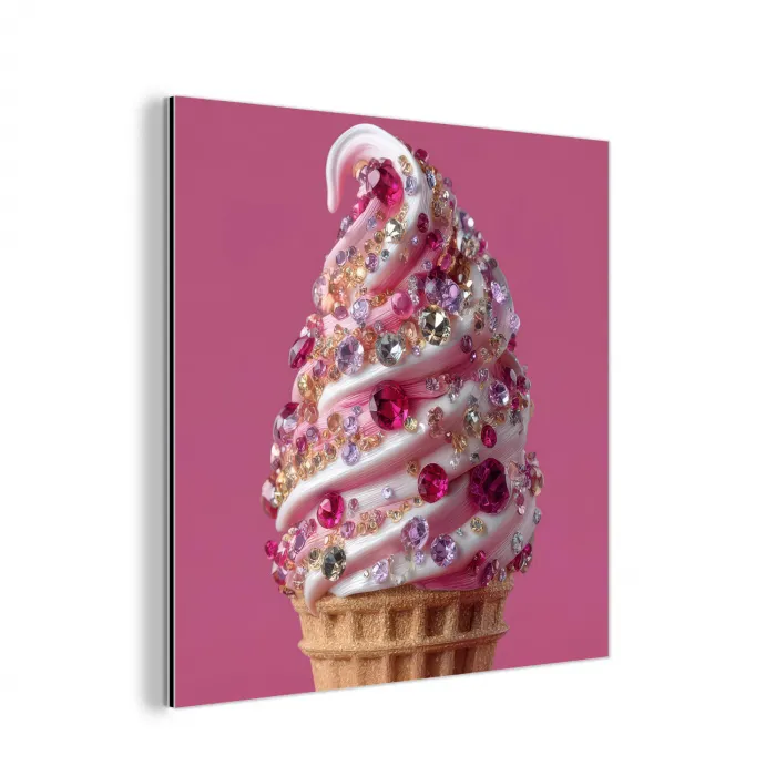Softijs - Edelstenen - Roze - Hoorntje aluminium wit klein -3d