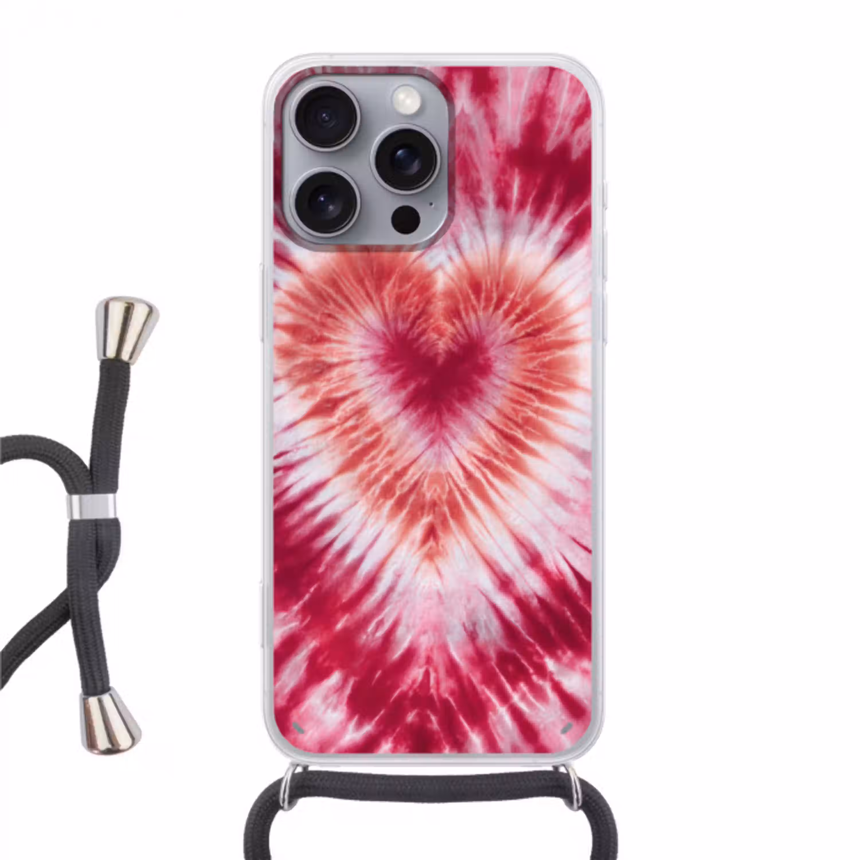 Hartvorm - Roze - Tie dye Hoesje iPhone 16 Pro Max met koord klein -3d