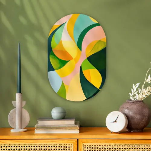 Abstract - Geel - Roze - Groen Wandcirkel Ovaal Forex klein -sfeer2
