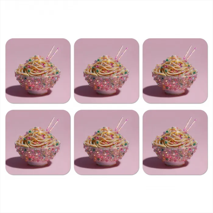 Noodles - Edelstenen - Stokjes - Roze onderzetter kurk middel -3d