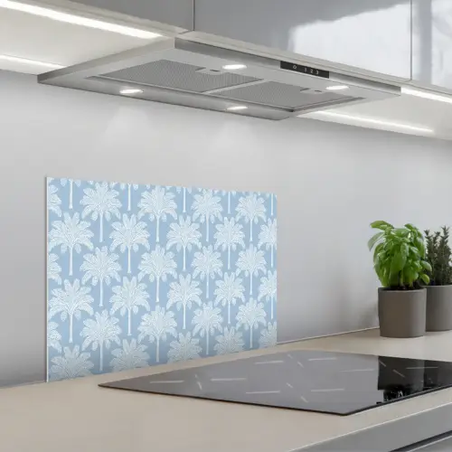 Palmboom - Modern - Blauw keuken achterwand spatscherm klein 900 -3d_schuin