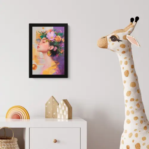 Abstract - Vrouw - Bloemenkroon - Goud fotolijst zwart zonder passe partout klein -usfeer4_kinderkamer